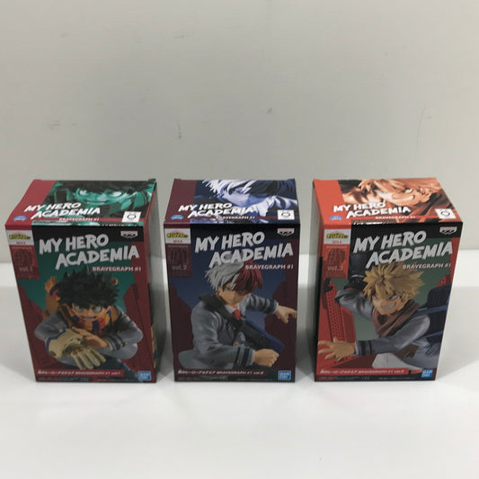 【中古美品】 僕のヒーローアカデミア BRAVEGRAPH #1 フィギュア 3体セット vol.1 緑谷出久 vol.2 轟焦凍 vol.3 爆豪勝己 プライズ品 未開封 箱イタミあり 051-260621-ti-03-tag 万代Net店