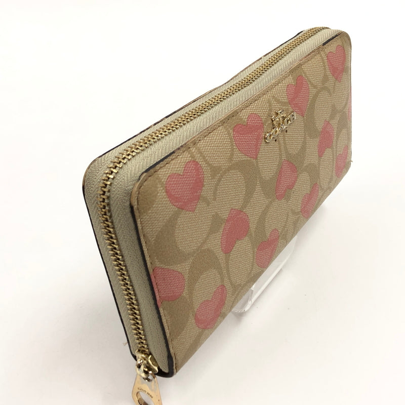 【現状渡し品】【レディース】 COACH コーチ HEART PRINT LONG WALLET CQ147 ハートプリント ロングウォレット 長財布 財布 181-261004-hn-04-fur カラー：ベージュ/ピンク 万代Net店