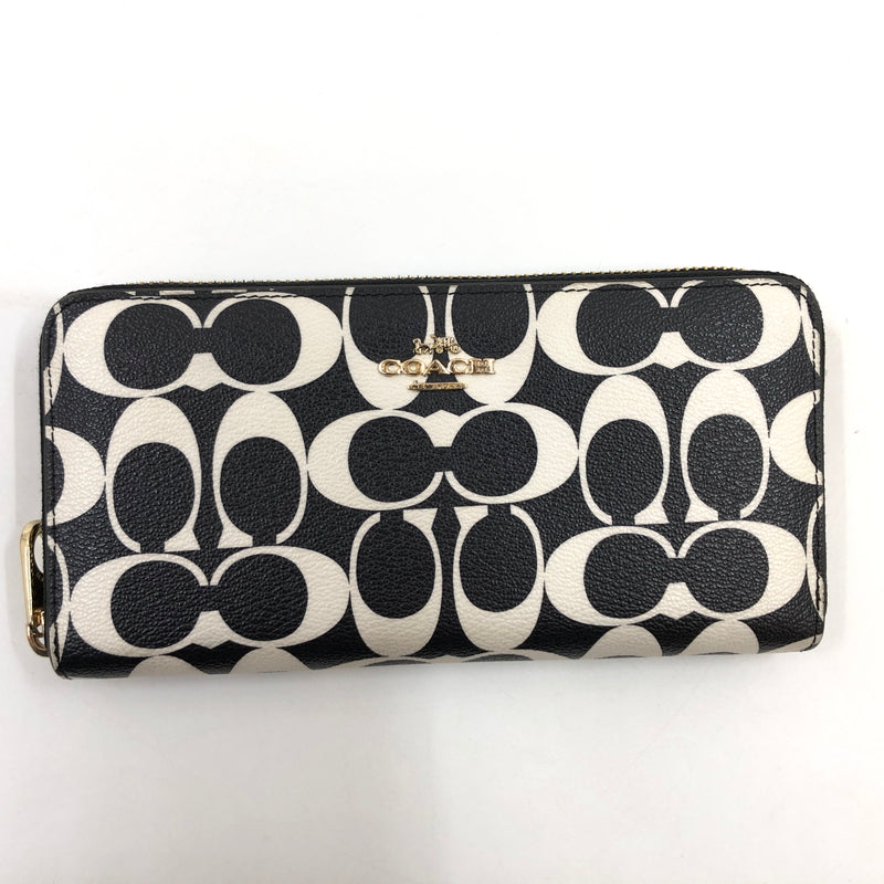 【中古品】【レディース】 COACH コーチ SIGNATURE LONG ZIP AROUND WALLET CP409 シグネチャー ロング ジップ アラウンド ウォレット 長財布 財布 181-261004-hn-09-fur カラー：ブラック/クリーム系 万代Net店