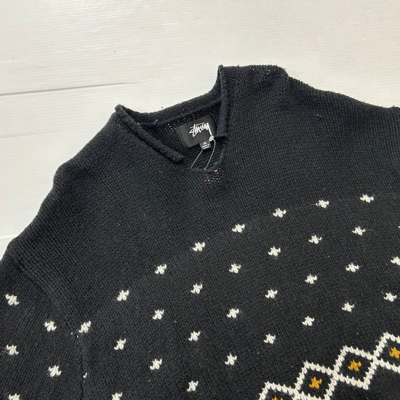 【中古品】【メンズ】 ステューシー ROLL NECK FAIRISLE SWEATER 117251 ロール ネック フェアアイル セーター トップス ニット 142-250704-KS-09-teih サイズ：M カラー：ブラック 万代Net店