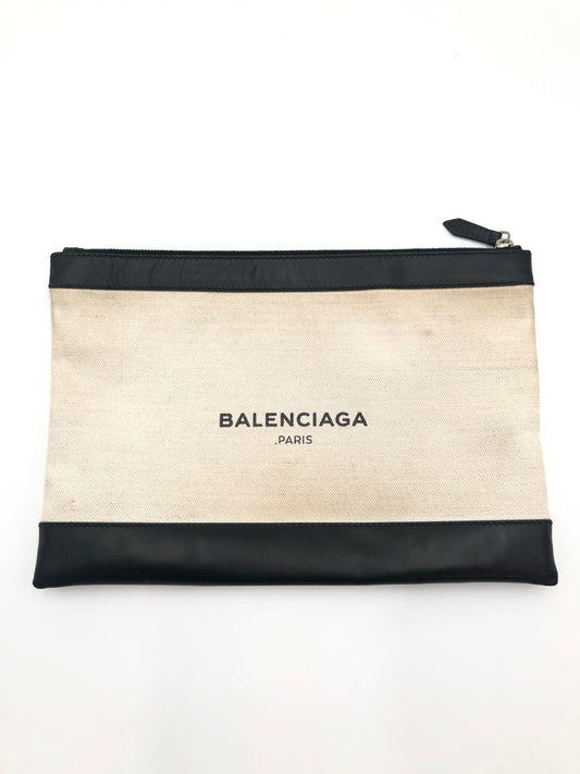 【中古品】【レディース】 BALENCIAGA バレンシアガ ネイビークリップM 373834 鞄 バッグ クラッチバッグ 188-241228-NS-6-iwa カラー：キャンバスアイボリーホワイト ブラック 万代Net店