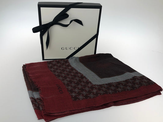 【中古品】【メンズ/レディース】 GUCCI グッチ プリンス オブ ウェールズ プリント モダールストール 赤 レッド 183-241226-SY-16-iwa カラー：レッド系 万代Net店