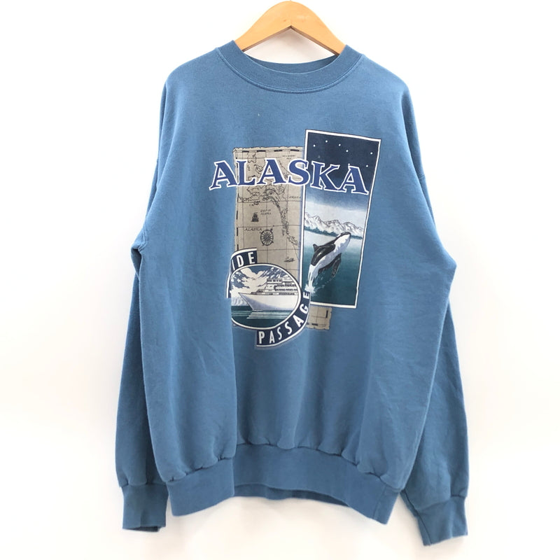 【現状渡し品】【メンズ】 HANES ヘインズ "ALASKA" PRINT SWEATSHIRT アラスカ プリント スウェットシャツ トレーナー トップス 146-260713-hn-03-fur サイズ：L カラー：ブルー系 万代Net店