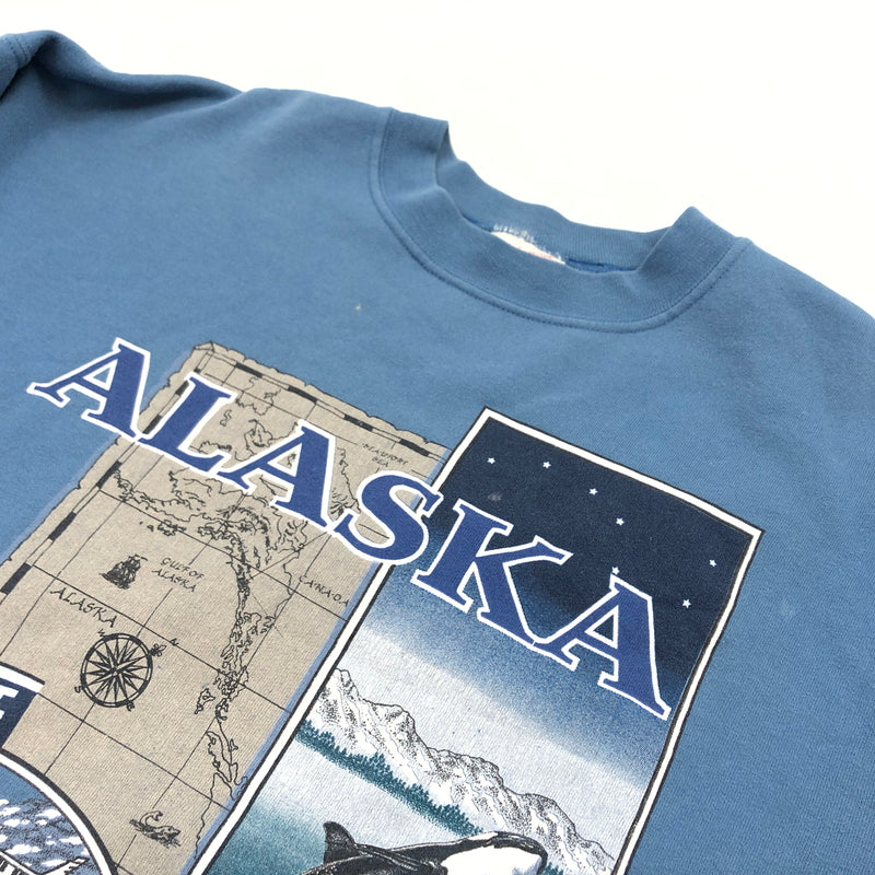 【現状渡し品】【メンズ】 HANES ヘインズ "ALASKA" PRINT SWEATSHIRT アラスカ プリント スウェットシャツ トレーナー トップス 146-260713-hn-03-fur サイズ：L カラー：ブルー系 万代Net店