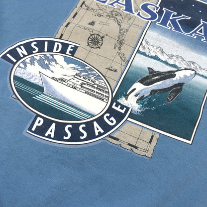 【現状渡し品】【メンズ】 HANES ヘインズ "ALASKA" PRINT SWEATSHIRT アラスカ プリント スウェットシャツ トレーナー トップス 146-260713-hn-03-fur サイズ：L カラー：ブルー系 万代Net店
