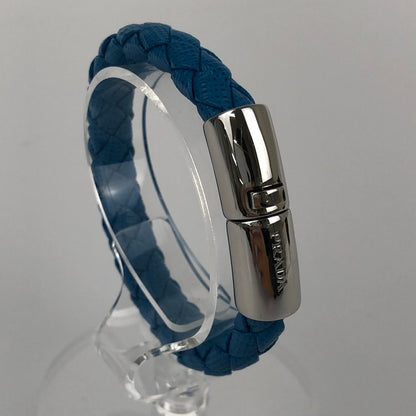 【中古品】【レディース】 PRADA プラダ レザー編み込みブレスレット 1IB144 ブルー L 付属品あり 182-251217-SY-01-iwa カラー：ブルー 万代Net店