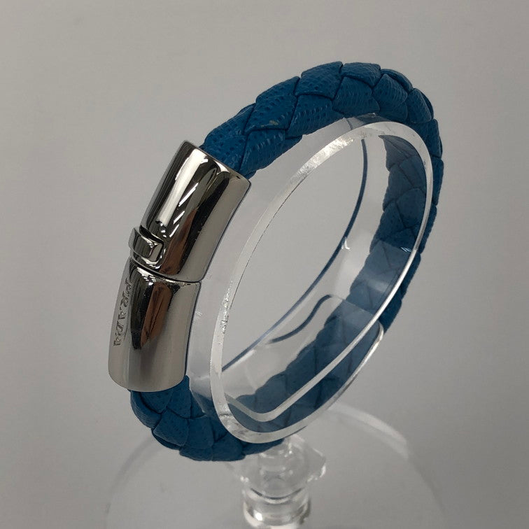 【中古品】【レディース】 PRADA プラダ レザー編み込みブレスレット 1IB144 ブルー L 付属品あり 182-251217-SY-01-iwa カラー：ブルー 万代Net店
