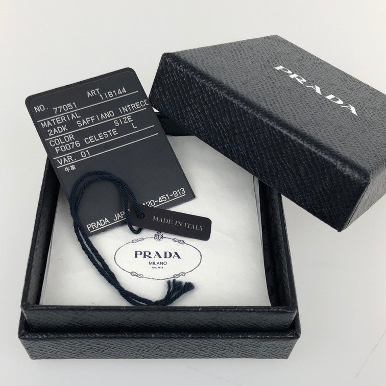 【中古品】【レディース】 PRADA プラダ レザー編み込みブレスレット 1IB144 ブルー L 付属品あり 182-251217-SY-01-iwa カラー：ブルー 万代Net店