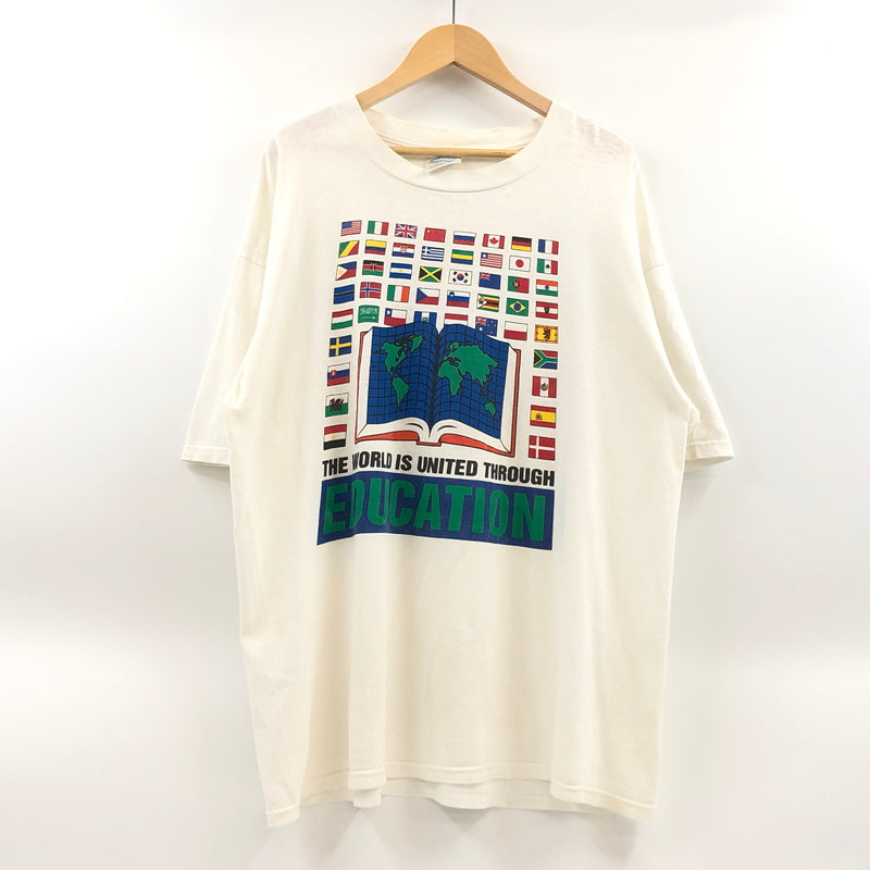 【ジャンク品】【メンズ】 LE PAYS INTERNATIONAL ル ペイ インターナショナル 90S THE WORLD IS UNITED THROUGH EDUCATION S/S TEE 半袖Tシャツ トップス 146-260713-hn-10-fur サイズ：XL カラー：ホワイト 万代Net店