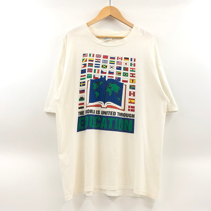 【ジャンク品】【メンズ】 LE PAYS INTERNATIONAL ル ペイ インターナショナル 90S THE WORLD IS UNITED THROUGH EDUCATION S/S TEE 半袖Tシャツ トップス 146-260713-hn-10-fur サイズ：XL カラー：ホワイト 万代Net店