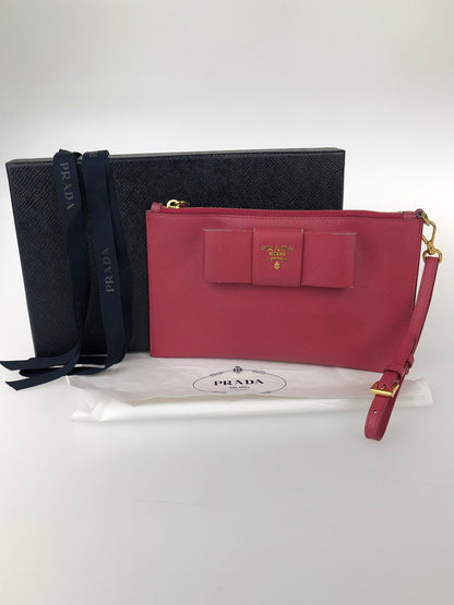 【中古品】【レディース】 PRADA プラダ レザー ポーチ サフィアーノ リボン コスメポーチ 箱付き 181-241226-SY-20-iwa カラー：PINK系 万代Net店