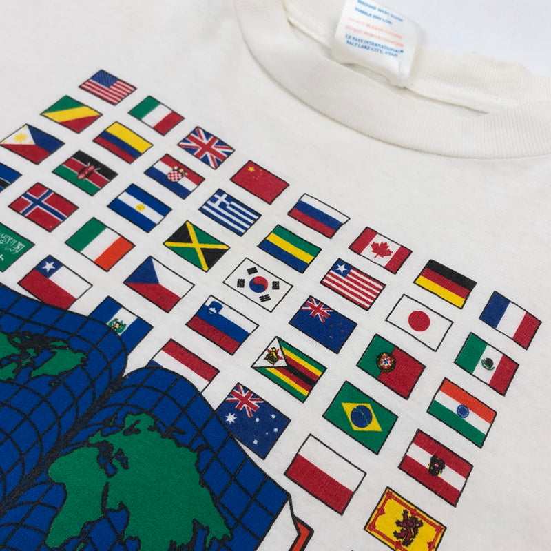 【ジャンク品】【メンズ】 LE PAYS INTERNATIONAL ル ペイ インターナショナル 90S THE WORLD IS UNITED THROUGH EDUCATION S/S TEE 半袖Tシャツ トップス 146-260713-hn-10-fur サイズ：XL カラー：ホワイト 万代Net店