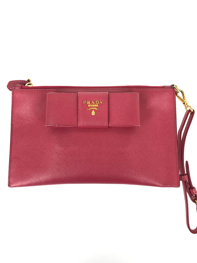 【中古品】【レディース】 PRADA プラダ レザー ポーチ サフィアーノ リボン コスメポーチ 箱付き 181-241226-SY-20-iwa カラー：PINK系 万代Net店