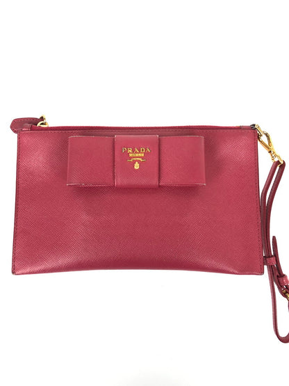 【中古品】【レディース】 PRADA プラダ レザー ポーチ サフィアーノ リボン コスメポーチ 箱付き 181-241226-SY-20-iwa カラー：PINK系 万代Net店