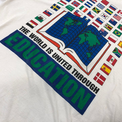 【ジャンク品】【メンズ】 LE PAYS INTERNATIONAL ル ペイ インターナショナル 90S THE WORLD IS UNITED THROUGH EDUCATION S/S TEE 半袖Tシャツ トップス 146-260713-hn-10-fur サイズ：XL カラー：ホワイト 万代Net店