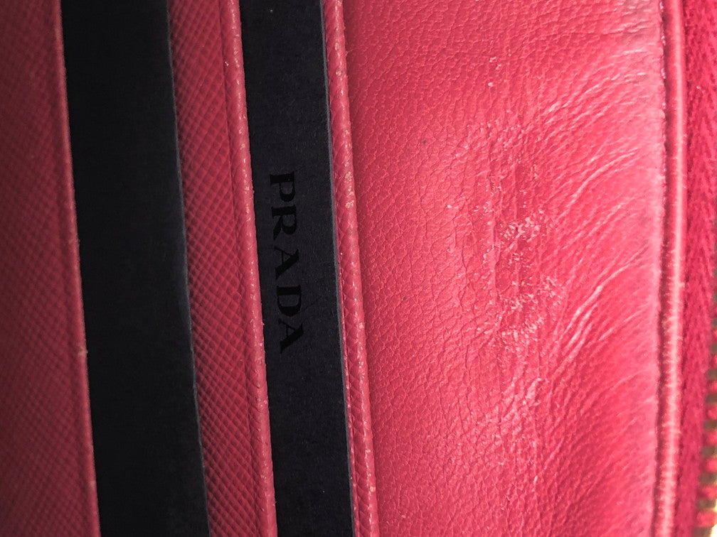 【中古品】【レディース】 PRADA プラダ レザー ポーチ サフィアーノ リボン コスメポーチ 箱付き 181-241226-SY-20-iwa カラー：PINK系 万代Net店