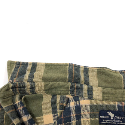 【現状渡し品】【メンズ】 MOOSE CREEK ムース・クリーク COTTON CHECK SHIRT コットンチェックシャツ カジュアルシャツ 長袖シャツ トップス 146-261010-hn-05-fur サイズ：XL カラー：グリーン系 万代Net店