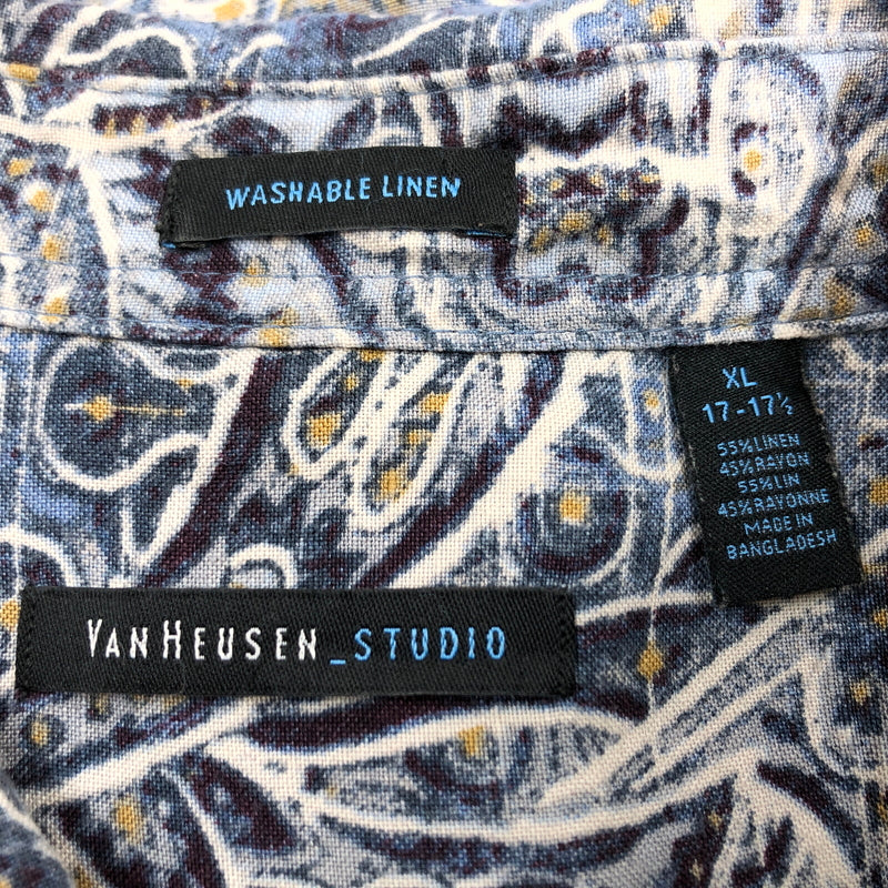 【中古品】【メンズ】 VAN HEUSEN STUDIO ヴァン・ヒューゼン スタジオ 総柄 S/S SHIRT 半袖シャツ カジュアルシャツ トップス 146-260720-hn-12-fur サイズ：XL カラー：ブルー系 万代Net店