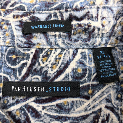 【中古品】【メンズ】 VAN HEUSEN STUDIO ヴァン・ヒューゼン スタジオ 総柄 S/S SHIRT 半袖シャツ カジュアルシャツ トップス 146-260720-hn-12-fur サイズ：XL カラー：ブルー系 万代Net店