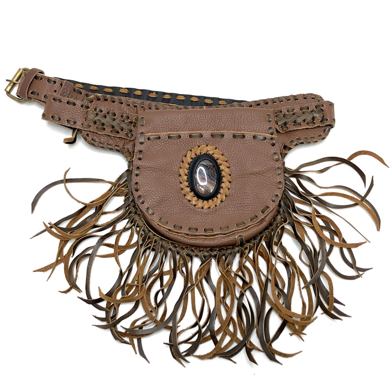 【現状渡し品】【メンズ/レディース】 USED WESTERN LEATHER BAG ウエスタン レザーバッグ ウエストバッグ ウエストポーチ フリンジ ストーン 鞄 188-260721-rs-10-fur カラー：ブラウン 万代Net店