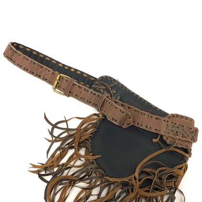 【現状渡し品】【メンズ/レディース】 USED WESTERN LEATHER BAG ウエスタン レザーバッグ ウエストバッグ ウエストポーチ フリンジ ストーン 鞄 188-260721-rs-10-fur カラー：ブラウン 万代Net店