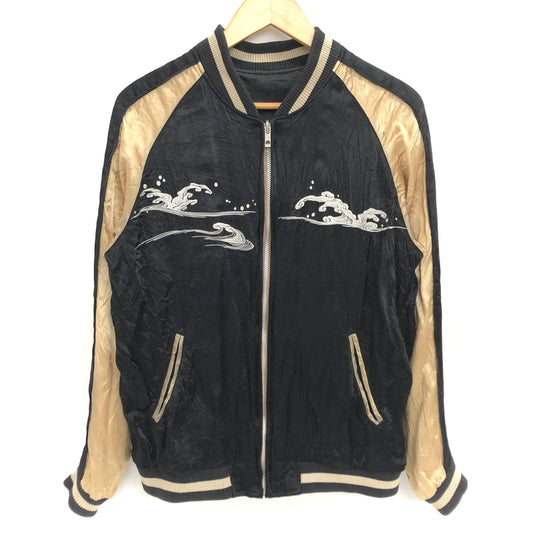 【現状渡し品】【メンズ】 JAPANESQUE ジャパネスク "波に鯨" REVERSIBLE SOUVENIR JACKET 3RSJ-041 リバーシブル スカジャン 和柄 アウター 花旅楽団 古着 145-260722-rs-06-fur サイズ：L カラー：ブラック×ゴールド系 万代Net店