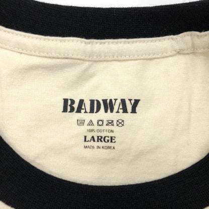 【中古美品】【メンズ/レディース】 BADWAY バッドウェイ Paint logo linger TEE プリント ロゴ リンガー Tシャツ バックプリント 半袖 トップス ストリート系 142-240517-rs-01-fur サイズ：L カラー：オフホワイト/ブラック 万代Net店