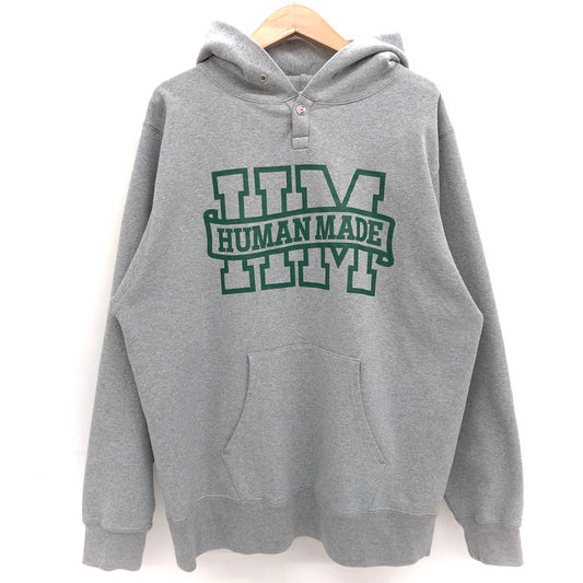 【現状渡し品】【メンズ】 HUMAN MADE ヒューマンメード SNAP HOODIE スナップ フーディ ロゴプリント パーカー 長袖 トップス ストリート系 142-250108-rs-05-fur サイズ：XXL カラー：グレー 万代Net店