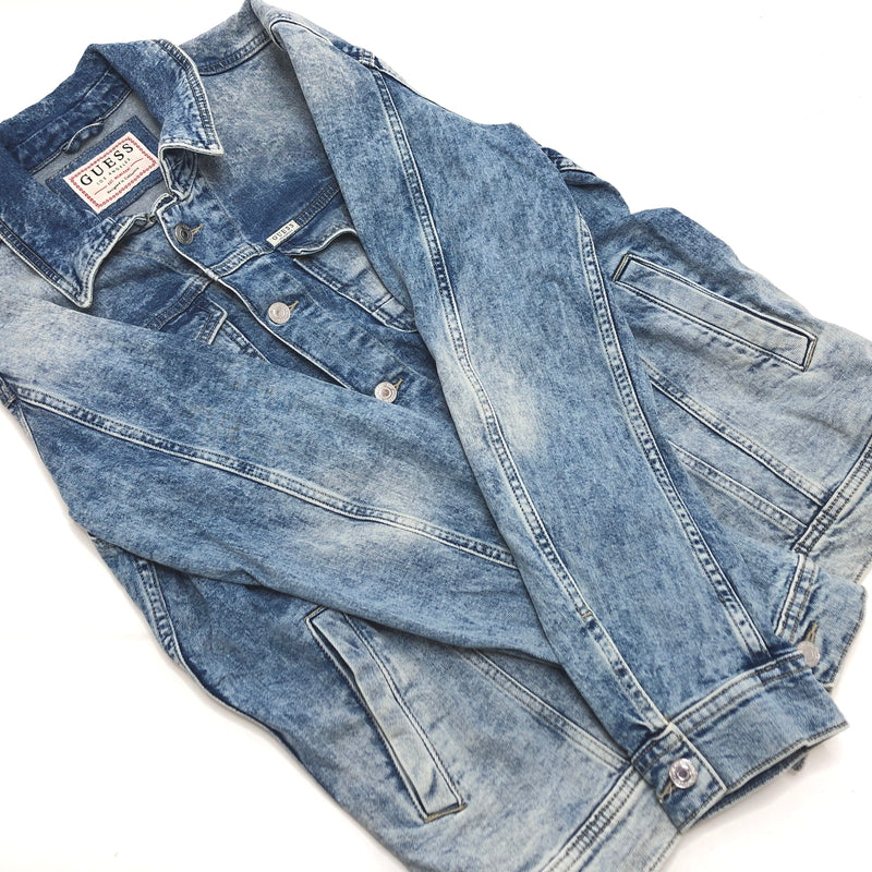 【中古品】【メンズ】 GUESS ゲス WILLIAM DENIM JACKET M01N14D3Y92 USED加工 デニムジャケット Gジャン アウター 古着 141-261020-rs-07-fur サイズ：L カラー：インディゴ 万代Net店