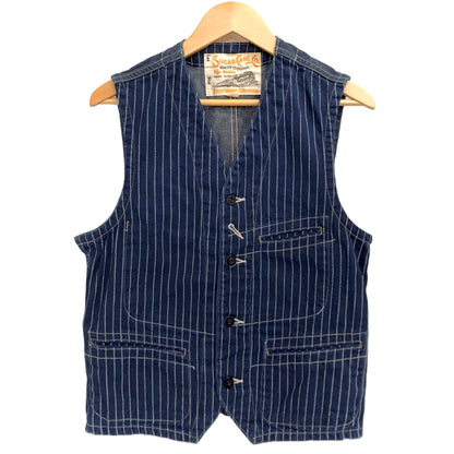 【中古品】【メンズ】 SUGAR CANE シュガーケーン 9OZ. WABASH STRIPE WORK VEST SC12654 ワークベスト トップス 古着 145-260728-rs-02-fur サイズ：38 カラー：インディゴブルー 万代Net店