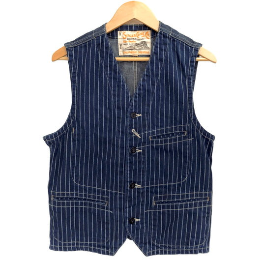 【中古品】【メンズ】 SUGAR CANE シュガーケーン 9OZ. WABASH STRIPE WORK VEST SC12654 ワークベスト トップス 古着 145-260728-rs-02-fur サイズ：38 カラー：インディゴブルー 万代Net店