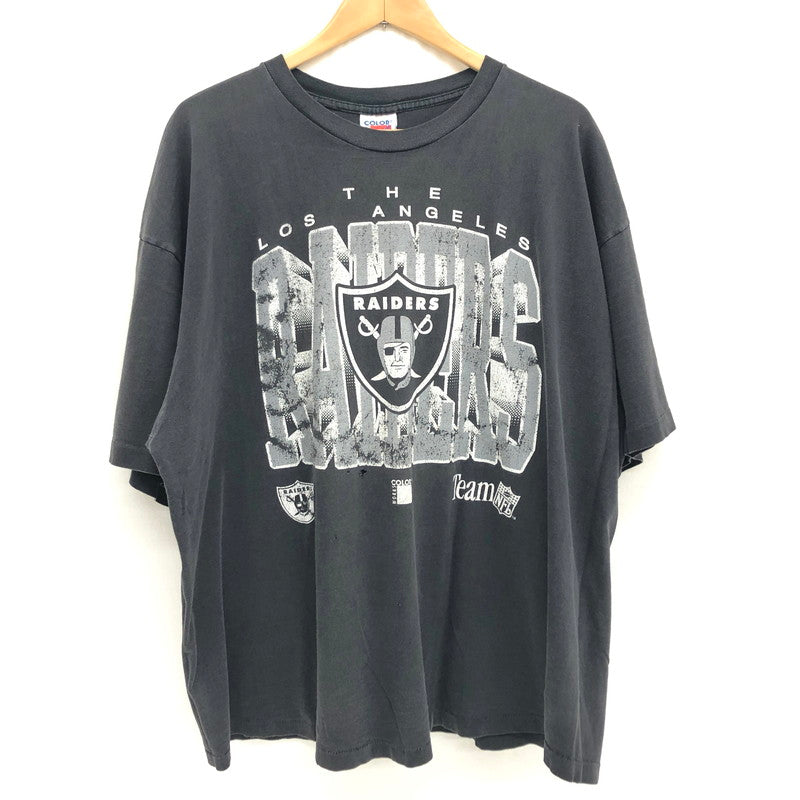 【現状渡し品】【メンズ】 WORKS COLOR ワークスカラー LOS ANGELES RAIDERS PRINT TEE レイダース プリント Tシャツ ダメージ ヴィンテージ系 146-240917-rs-02-fur サイズ：F カラー：チャコール系 万代Net店