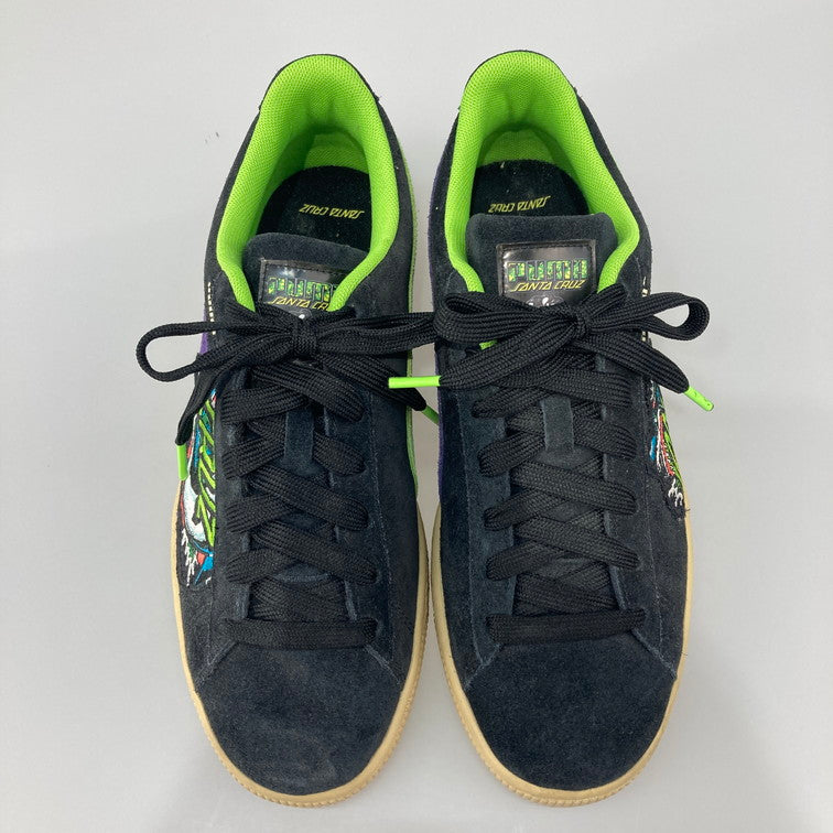 【中古美品】【メンズ/レディース】 PUMA プーマ SANTA CRUZ × PUMA 381905-01 SUEDE BLACK GREEN FLASH 本体のみ（箱なし） 163-251028-WA-04-iwa サイズ：25 カラー：ブラック グリーン パープル 万代Net店