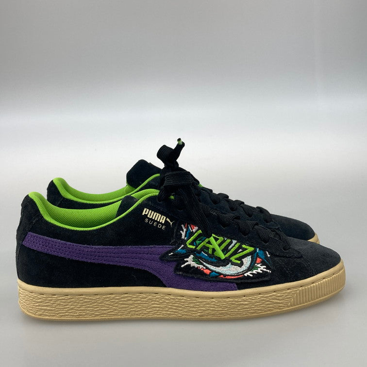 【中古美品】【メンズ/レディース】 PUMA プーマ SANTA CRUZ × PUMA 381905-01 SUEDE BLACK GREEN FLASH 本体のみ（箱なし） 163-251028-WA-04-iwa サイズ：25 カラー：ブラック グリーン パープル 万代Net店