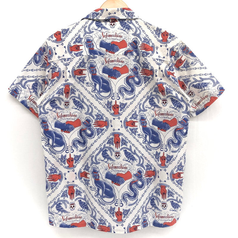 【中古品】【メンズ】 Softmachine ソフトマシーン SERVANTS SHIRTS 半袖 シャツ コットン 総柄 トップス ストリート系 142-250609-rs-02-fur サイズ：L カラー：ホワイト/ブルー/レッド 万代Net店