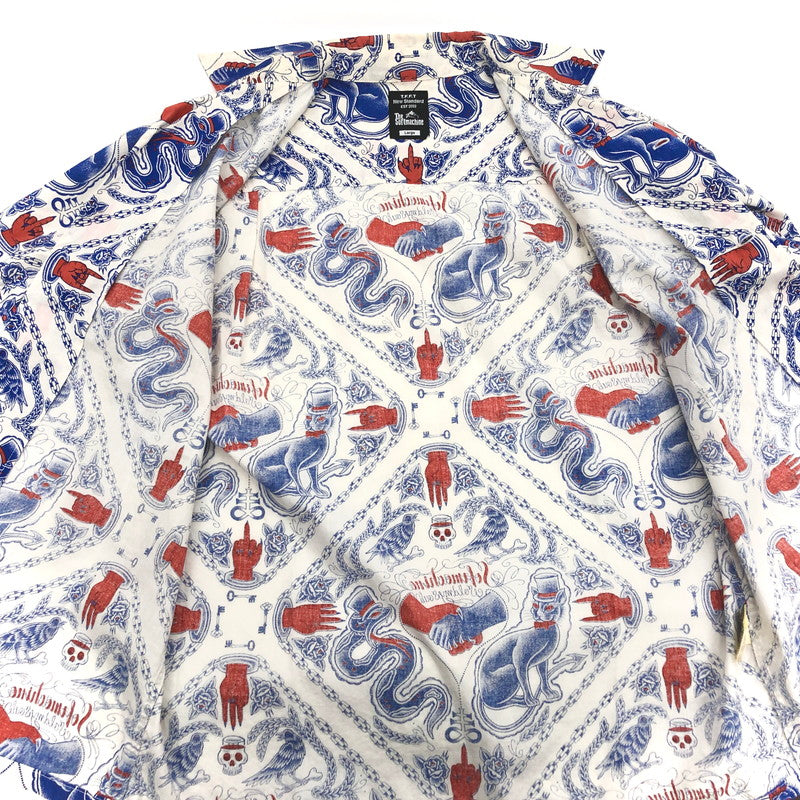 【中古品】【メンズ】 Softmachine ソフトマシーン SERVANTS SHIRTS 半袖 シャツ コットン 総柄 トップス ストリート系 142-250609-rs-02-fur サイズ：L カラー：ホワイト/ブルー/レッド 万代Net店