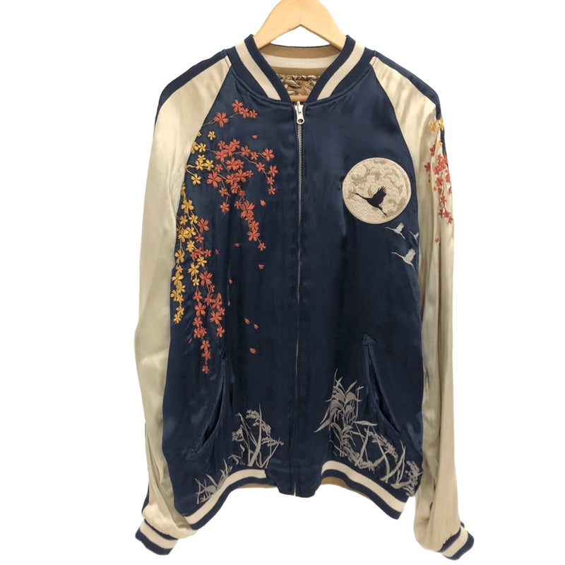 【現状渡し品】【メンズ】 USED REVERSIBLE SOUVENIR JACKET リバーシブル スーベニアジャケット スカジャン アウター "月×鶴×藤×百合" 古着 145-260731-rs-10-fur サイズ：不明 カラー：ネイビー×ブラウン 万代Net店