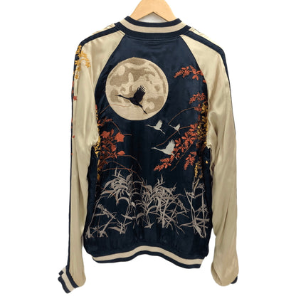 【現状渡し品】【メンズ】 USED REVERSIBLE SOUVENIR JACKET リバーシブル スーベニアジャケット スカジャン アウター "月×鶴×藤×百合" 古着 145-260731-rs-10-fur サイズ：不明 カラー：ネイビー×ブラウン 万代Net店