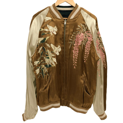【現状渡し品】【メンズ】 USED REVERSIBLE SOUVENIR JACKET リバーシブル スーベニアジャケット スカジャン アウター "月×鶴×藤×百合" 古着 145-260731-rs-10-fur サイズ：不明 カラー：ネイビー×ブラウン 万代Net店