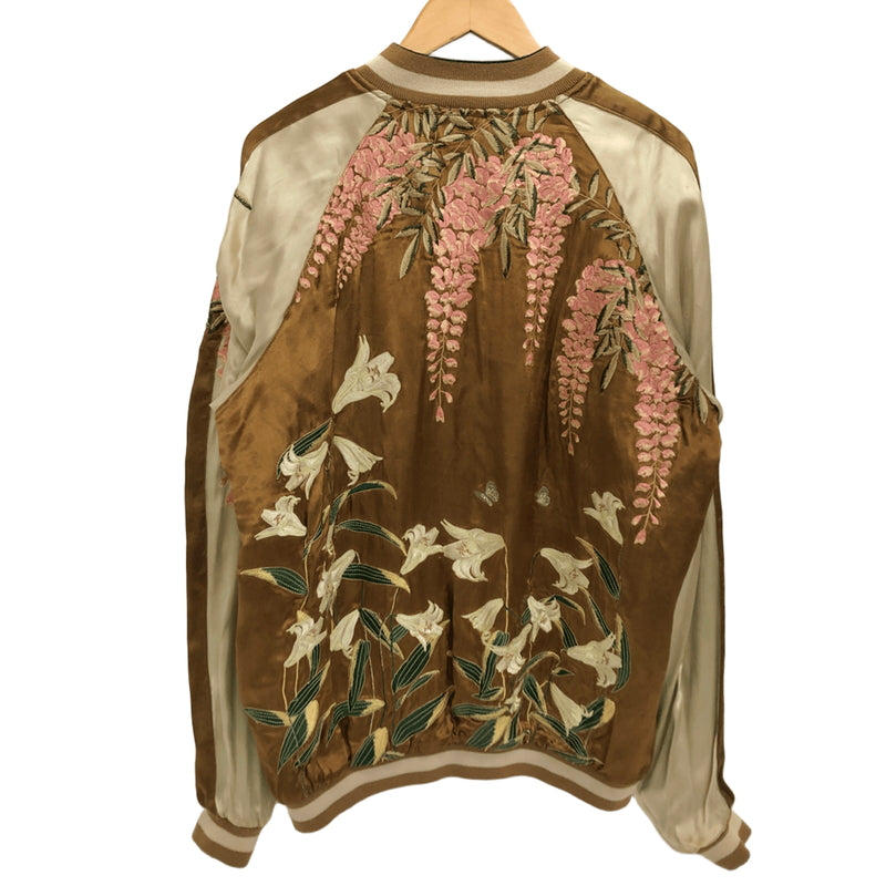 【現状渡し品】【メンズ】 USED REVERSIBLE SOUVENIR JACKET リバーシブル スーベニアジャケット スカジャン アウター "月×鶴×藤×百合" 古着 145-260731-rs-10-fur サイズ：不明 カラー：ネイビー×ブラウン 万代Net店