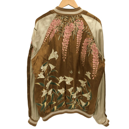 【現状渡し品】【メンズ】 USED REVERSIBLE SOUVENIR JACKET リバーシブル スーベニアジャケット スカジャン アウター "月×鶴×藤×百合" 古着 145-260731-rs-10-fur サイズ：不明 カラー：ネイビー×ブラウン 万代Net店