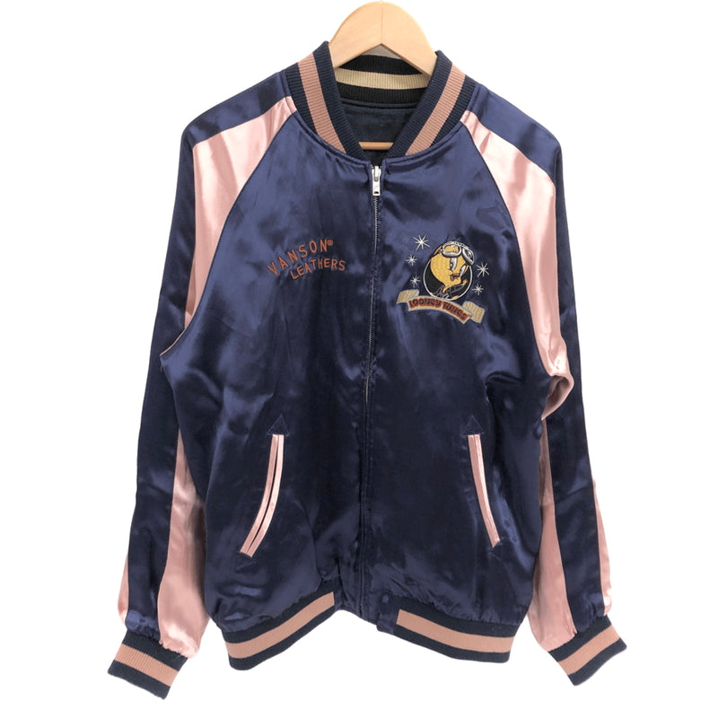 【中古品】【メンズ】 VANSON × LOONEY TUNES バンソン REVERSIBLE SOUVENIR JACKET LTV-2504 リバーシブル スーベニアジャケット スカジャン アウター 145-260731-rs-09-fur サイズ：M カラー：ブラック/アイボリー×ネイビー/ピンク 万代Net店