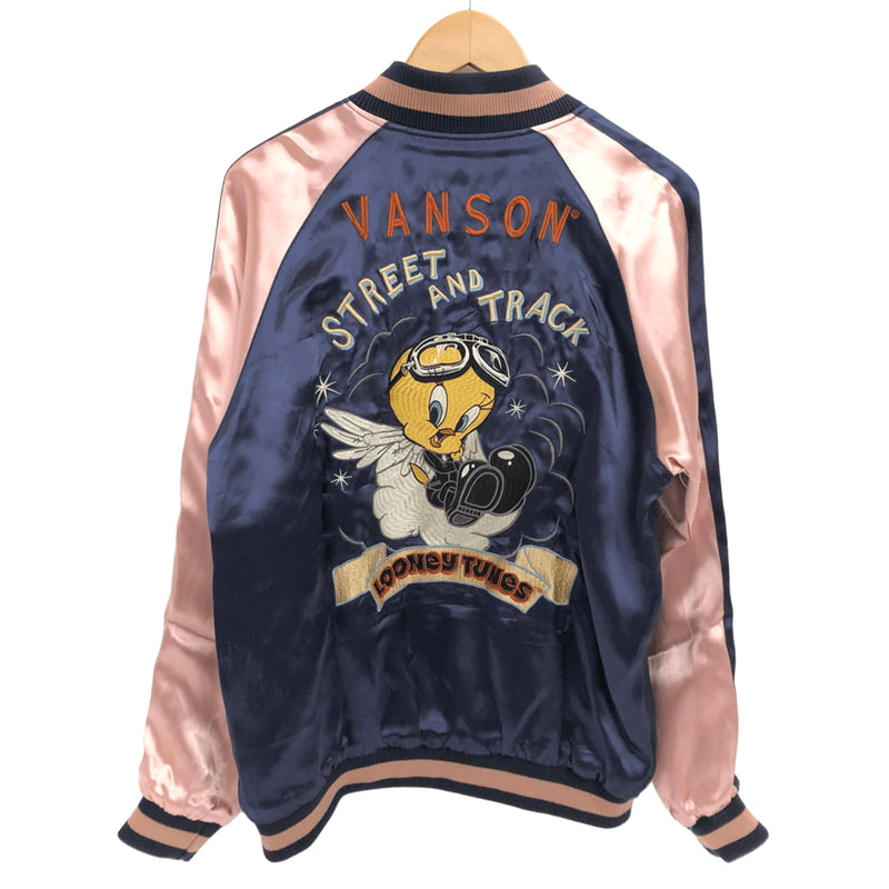 【中古品】【メンズ】 VANSON × LOONEY TUNES バンソン REVERSIBLE SOUVENIR JACKET LTV-2504 リバーシブル スーベニアジャケット スカジャン アウター 145-260731-rs-09-fur サイズ：M カラー：ブラック/アイボリー×ネイビー/ピンク 万代Net店