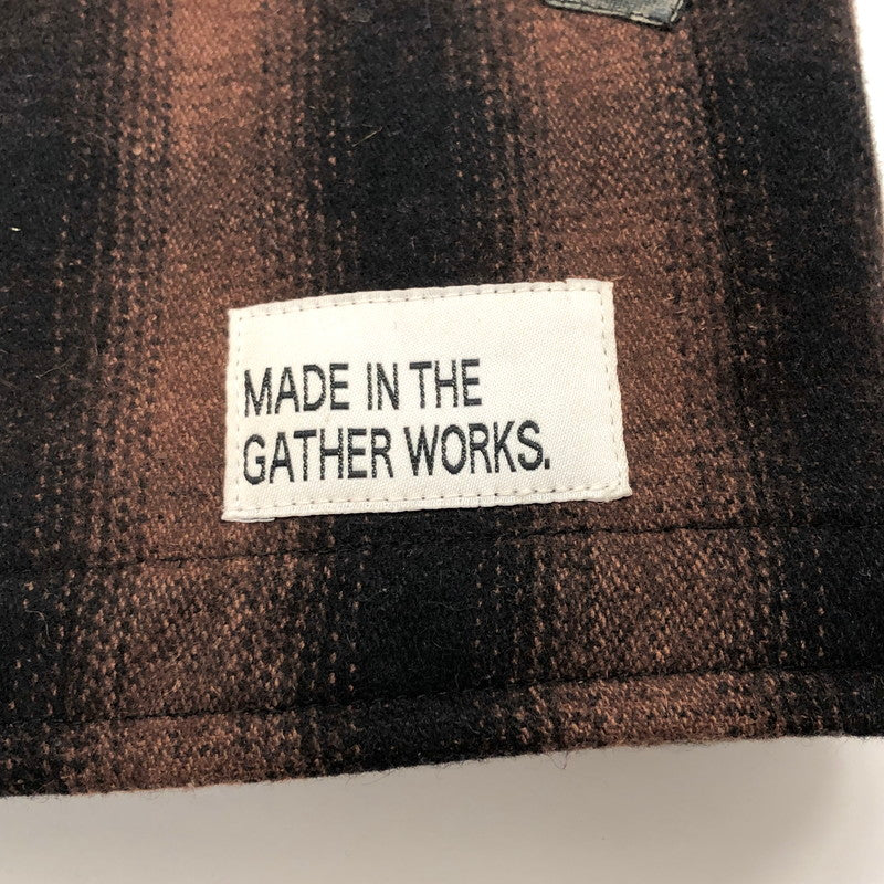 【現状渡し品】【メンズ】 GATHER ギャザー WOOL JACKET チェック柄 ウールジャケット シャツジャケット アウター 145-250120-rs-04-fur サイズ：M カラー：ブラウン/ブラック 万代Net店