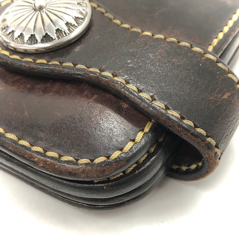 【ジャンク品】【メンズ/レディース】 SAAD サード LEATHER LONG WALLET レザー ロングウォレット コンチョ 長財布 200-250123-rs-04-fur カラー：ダークブラウン系 万代Net店