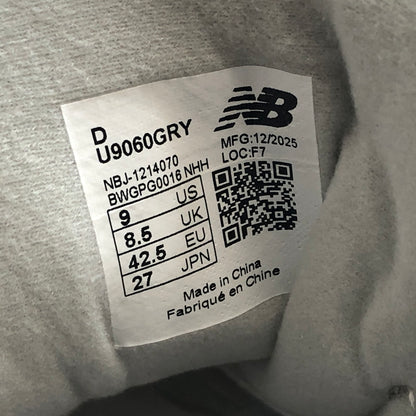 【中古美品】【メンズ】 NEW BALANCE ニューバランス U9060GRY スニーカー シューズ 靴 162-261028-rs-05-fur サイズ：27.0cm US9 カラー：グレー 万代Net店