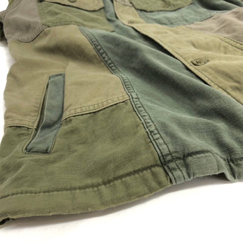 【現状渡し品】【メンズ】 REMI RELIEF レミレリーフ PATCHWORK　L/S SHIRT パッチワーク ミリタリーシャツ 長袖 トップス 古着 140-260805-rs-08-fur サイズ：M カラー：オリーブカラー 万代Net店