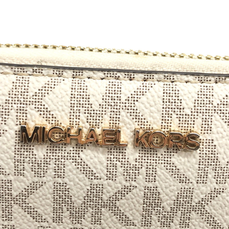 【中古品】【レディース】 MICHAEL KORS マイケルコース 35F8GTVT3B パウダーブラッシュマルチ ジェット セット トラベル シグネチャー ラージ トラベル コンチネンタル ラウンド ジップ 長財布 181-260521-rs-06-fur カラー：バニラ 万代Net店