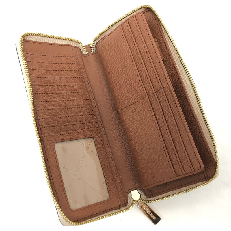 【中古品】【レディース】 MICHAEL KORS マイケルコース 35F8GTVT3B パウダーブラッシュマルチ ジェット セット トラベル シグネチャー ラージ トラベル コンチネンタル ラウンド ジップ 長財布 181-260521-rs-06-fur カラー：バニラ 万代Net店
