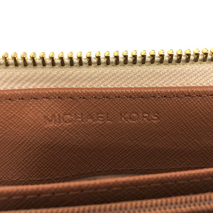 【中古品】【レディース】 MICHAEL KORS マイケルコース 35F8GTVT3B パウダーブラッシュマルチ ジェット セット トラベル シグネチャー ラージ トラベル コンチネンタル ラウンド ジップ 長財布 181-260521-rs-06-fur カラー：バニラ 万代Net店
